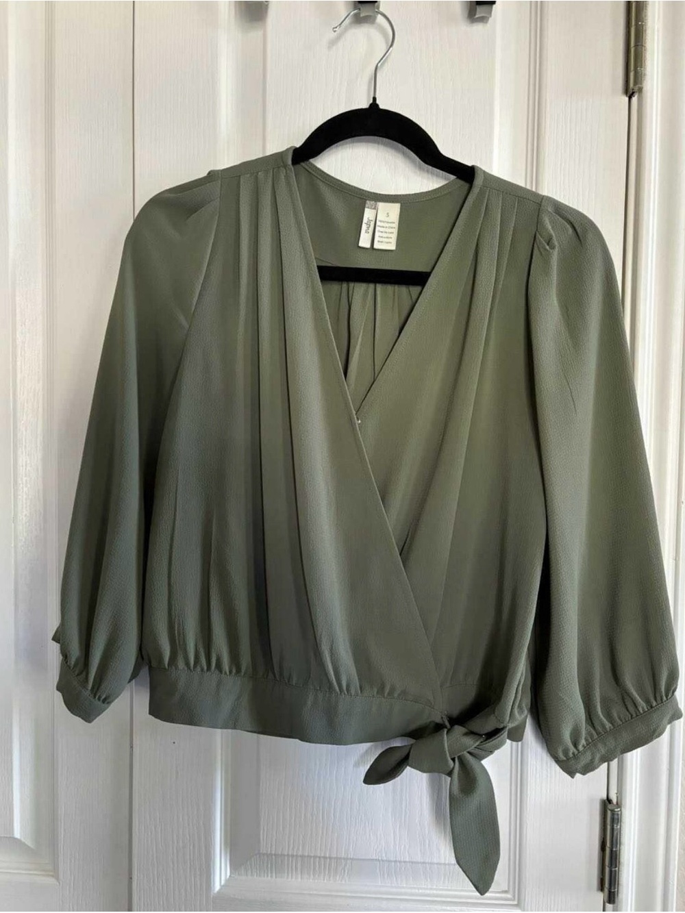 Japna Olive Green Wrap Tie Blouse